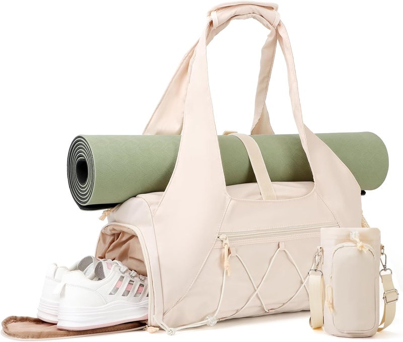 FULONEEI Gym Bag for Women, Yoga Mat Bag with Shoe Compartment and Wet Pocket, Sport Yoga Gym Bag with Yoga Strap, Carryall Yoga Tote Bag - Image 1